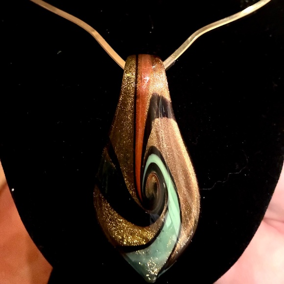 Glass Pendant Necklace w Choker&Chain - Picture 4 of 5